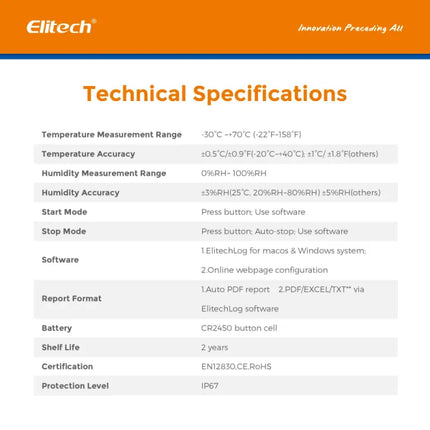 Datalogger Temperatura Humedad Desechable Elitech