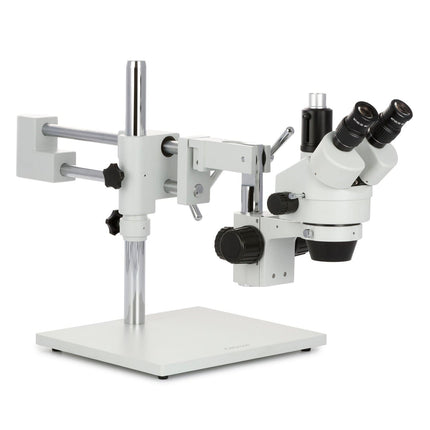 AmScope SM-4 Series Zoom Trinocular Stereo Microscope with Auto Focus Camera on Double Arm Boom Stand