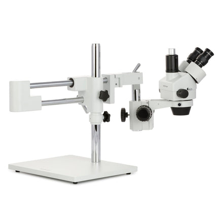 AmScope SM-4 Series Zoom Trinocular Stereo Microscope with Auto Focus Camera on Double Arm Boom Stand