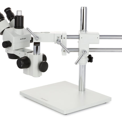 AmScope SM-4 Series Zoom Trinocular Stereo Microscope with Auto Focus Camera on Double Arm Boom Stand