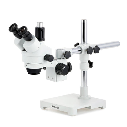 AmScope SM-3 Series Zoom Trinocular Stereo Microscope with Optional Digital Camera on Single Arm Boom Stand