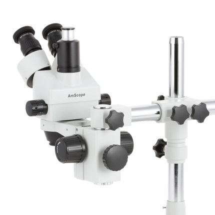 AmScope SM-3 Series Zoom Trinocular Stereo Microscope with Optional Digital Camera on Single Arm Boom Stand