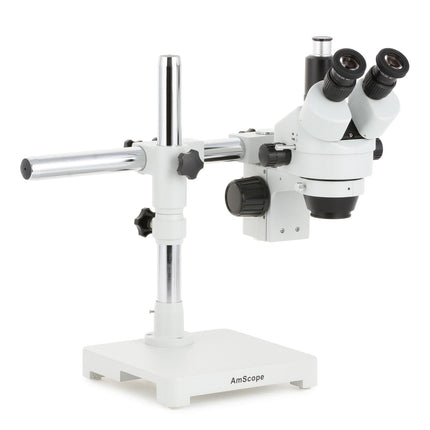 AmScope SM-3 Series Zoom Trinocular Stereo Microscope with Optional Digital Camera on Single Arm Boom Stand