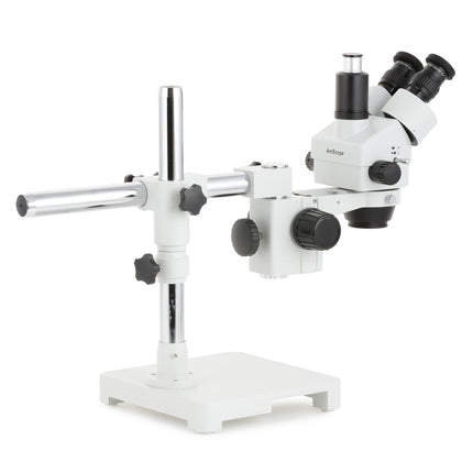 AmScope SM-3 Series Zoom Trinocular Stereo Microscope with Optional Digital Camera on Single Arm Boom Stand