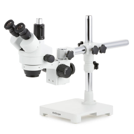 AmScope SM-3 Series Zoom Trinocular Stereo Microscope with Optional Digital Camera on Single Arm Boom Stand