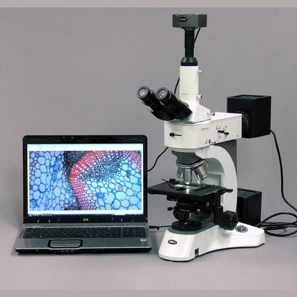 AmScope ME520 Series Infinity-Corrected Darkfield Metallurgical Trinocular Compound Microscope with Polarization and Optional Digital Camera