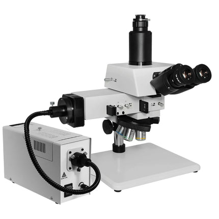 50X-500X Metallurgical Microscope, Trinocular, Halogen Fiber Optic Illuminator, Bright Field Dark Field + Polarizing Kit