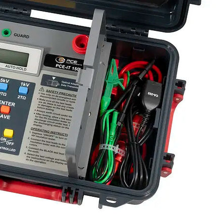 Medidor de Aislamiento PCE-IT 150 Portátil con Pantalla LCD y Memoria Interna