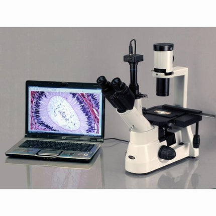 AmScope IN300 Series Inverted Phase-Contrast Biological Trinocular Compound Microscope with 30W Halogen and Optional Digital Camera
