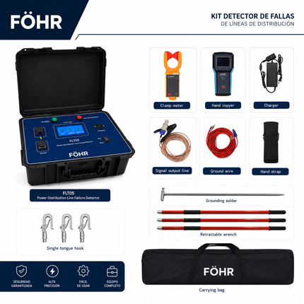 FÖHR FLT05 Detector de fallas de puesta a tierra de redes de alta tensión, buscador de fallas de líneas de distribución, comprobador de fallas de puesta a tierra de líneas