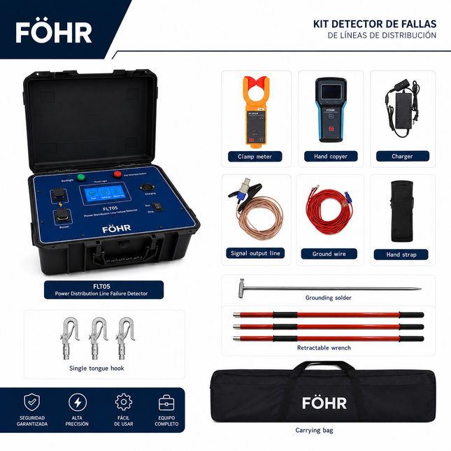 FÖHR FLT05 Detector de fallas de puesta a tierra de redes de alta tensión, buscador de fallas de líneas de distribución, comprobador de fallas de puesta a tierra de líneas