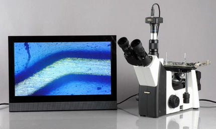 AmScope ME1200 Series Inverted Plan Optics Metallurgical Trinocular Compound Microscope with Optional Digital Camera