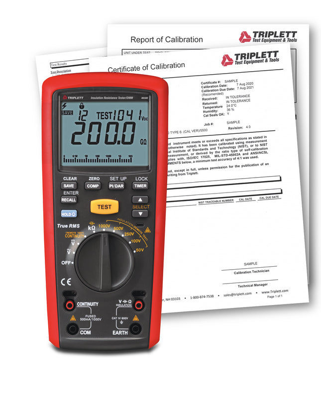 Probador de resistencia de aislamiento MG500 con certificado de trazabilidad al N.I.S.T.