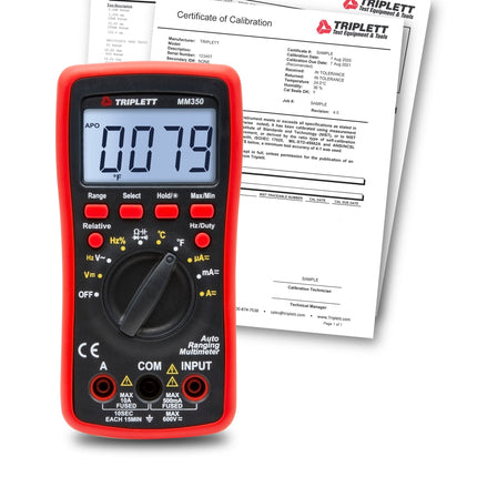 DMM de rango automático TRMS MM350 con certificado de trazabilidad según N.I.S.T.