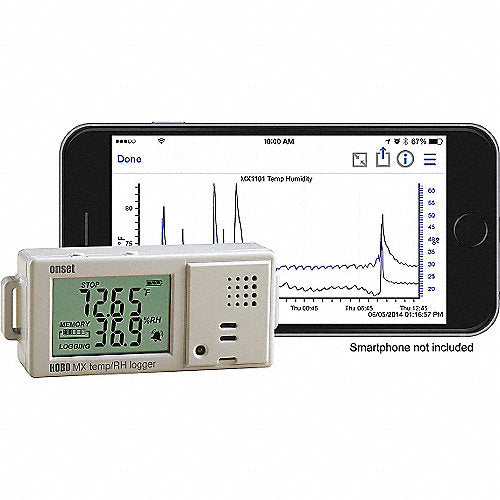 Registrador de temperatura y humedad con Bluetooth, 1% a 90%, Onset, HOBO MX1101