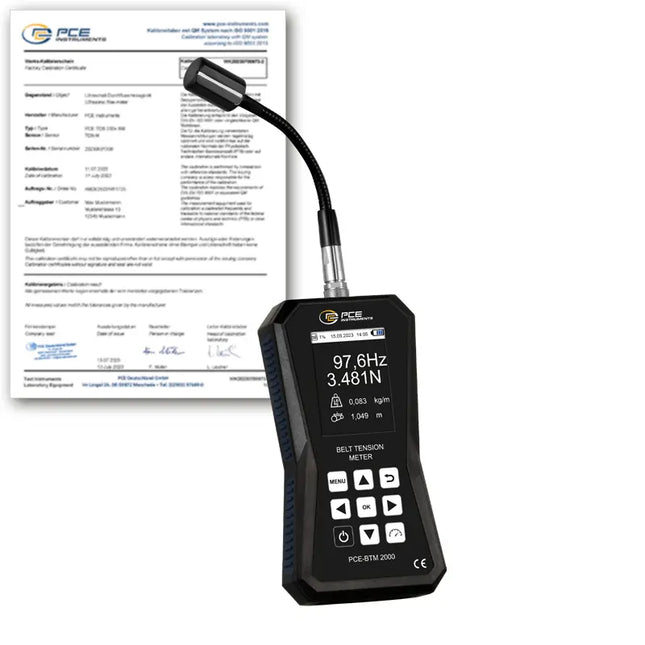 Medidor de tensión de correas PCE-BTM 2000A-ICA incl. certificado calibración ISO