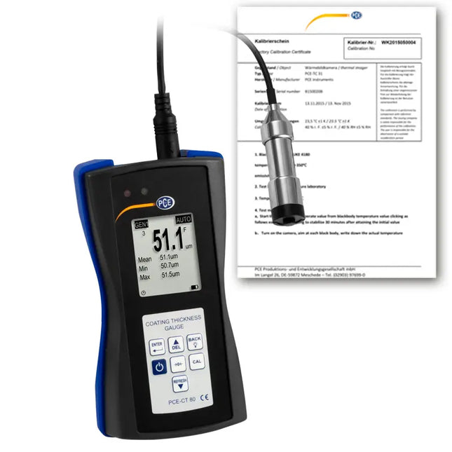 Espesímetro PCE-CT 80-FN3-ICA incl. certificado calibración ISO