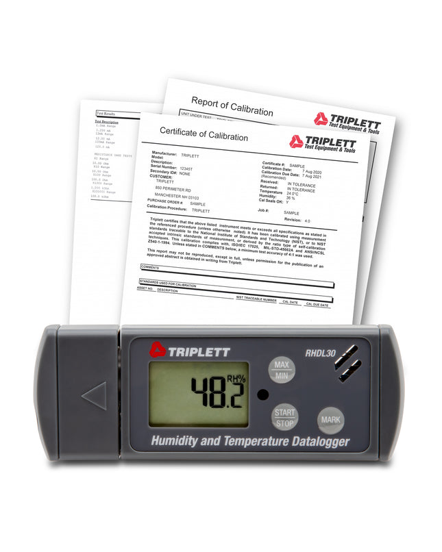 Registrador de datos de temperatura y humedad en formato PDF con certificado de trazabilidad según NIST