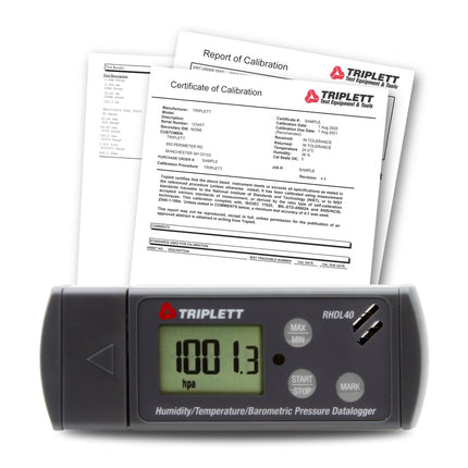 Registrador de datos de temperatura, humedad y presión barométrica en formato PDF con certificado de trazabilidad al NIST