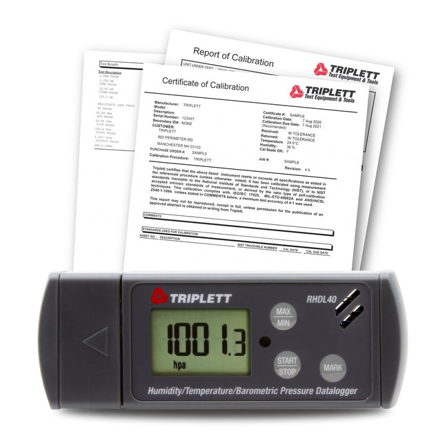 Registrador de datos de temperatura, humedad y presión barométrica en formato PDF con certificado de trazabilidad al NIST