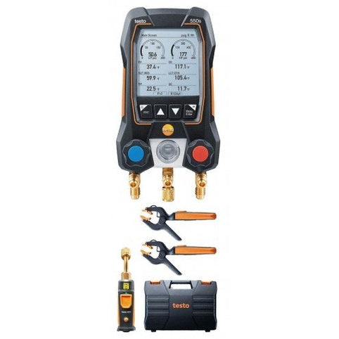 Testo 550s Smart Digital Manifold Kit with wireless temperature and vacuum probes, -14 to 870 psi