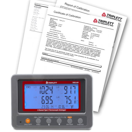 Registrador de datos de termopar tipo K de 4 canales (SD) con certificado de trazabilidad al NIST