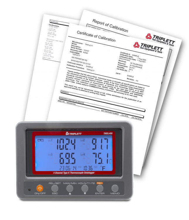 Registrador de datos de termopar tipo K de 4 canales (SD) con certificado de trazabilidad al NIST