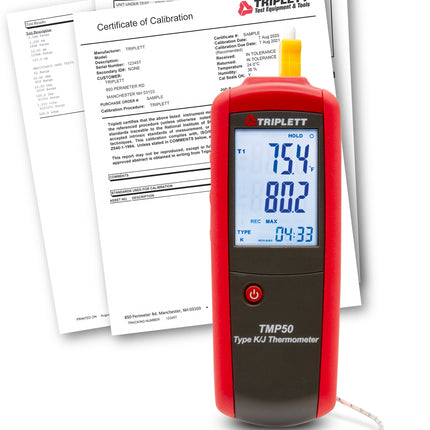 Termómetro tipo K/J de entrada única TMP50 con certificado de trazabilidad al N.I.S.T.