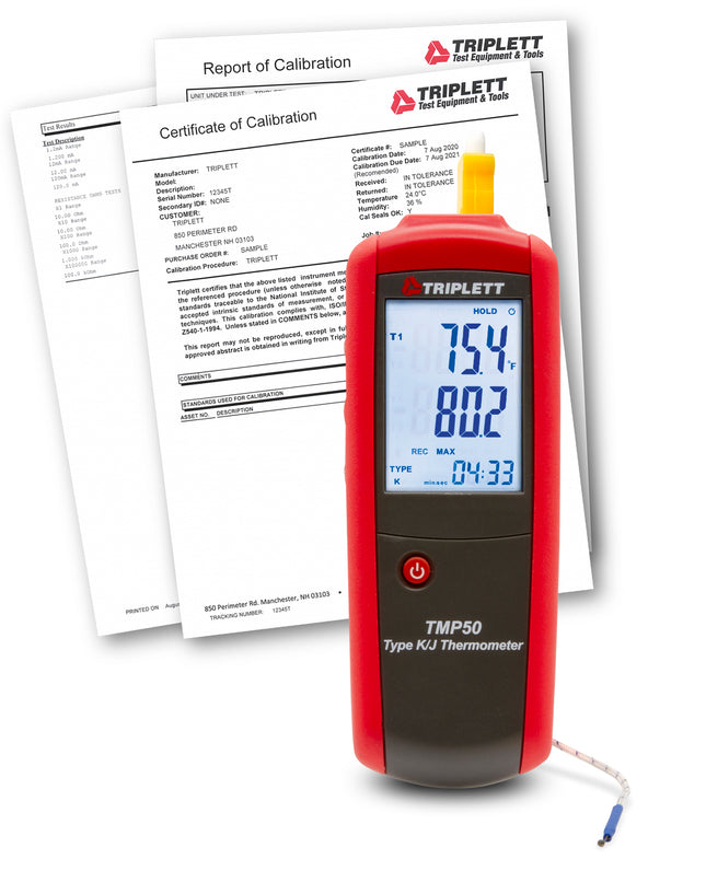 Termómetro tipo K/J de entrada única TMP50 con certificado de trazabilidad al N.I.S.T.