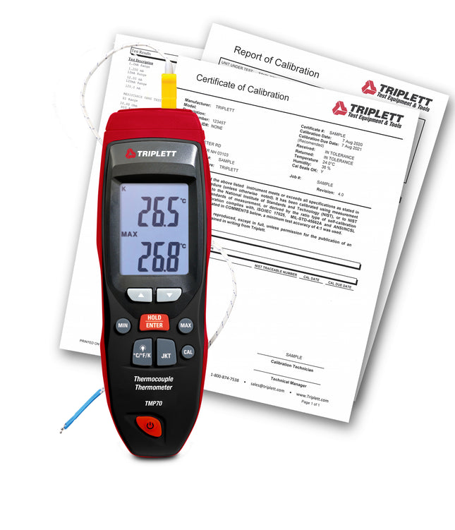 Termómetro termopar de entrada única tipo K, J, T con certificado de trazabilidad según NIST