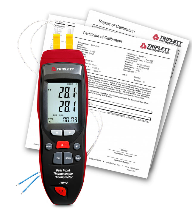 Termómetro termopar de doble entrada con certificado de trazabilidad al NIST