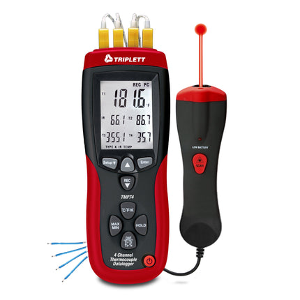 Registrador de datos de termopar de 4 canales más termómetro IR