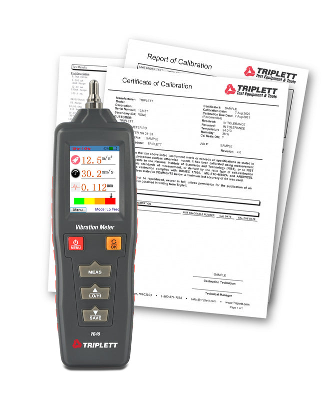 Medidor de vibraciones con certificado de trazabilidad al NIST